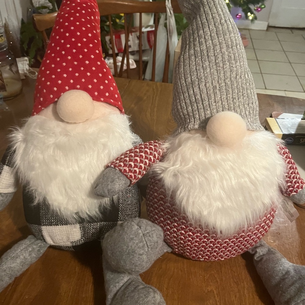 Festive Gnome Plush Set - Red and Gray
